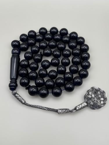 سبحة بكلايت | كحلي كامل مع طرابزونة فضة