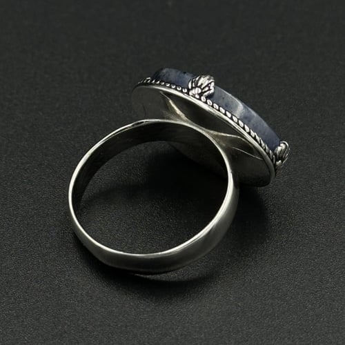 موج | خاتم ملكي تاج فضة عيار 925 - أزرق معرق