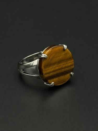 ببر | خاتم ملكي دائري فضة عيار 925 - عسلي