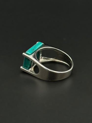 فيروز | خاتم ملكي مربع فضة عيار 925 - فيروزي معرق