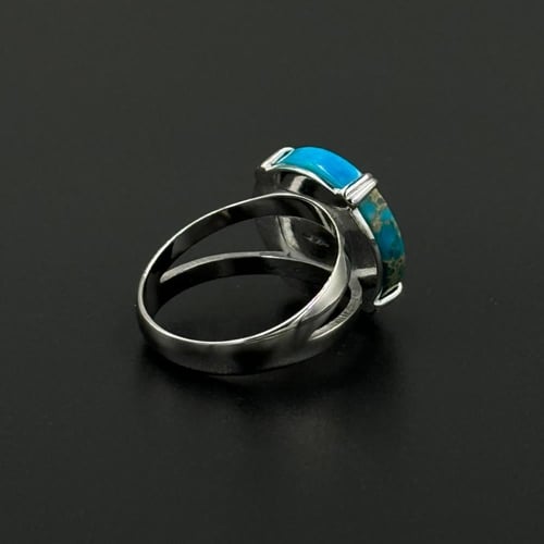 سماء | خاتم ملكي دائري فضة عيار 925 - سماوي مموج