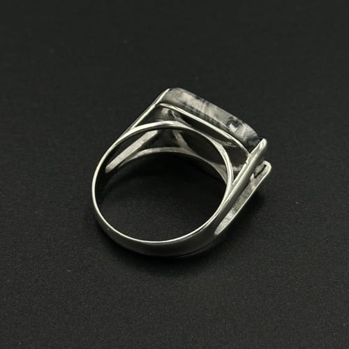 ماربل | خاتم ملكي مربع فضة عيار 925 - رصاصي مموج