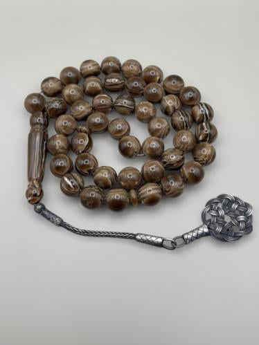 سبحة بكلايت | بني مموج مع طرابزونة فضة