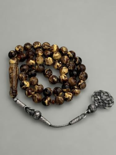 سبحة بكلايت | بني مموج مع طرابزونة فضة