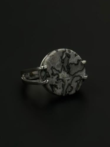 ماربل | خاتم ملكي مقبض دائري فضة عيار 925 - رصاصي...