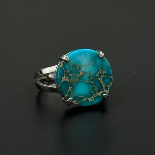 سماء | خاتم ملكي دائري فضة عيار 925 - سماوي مموج