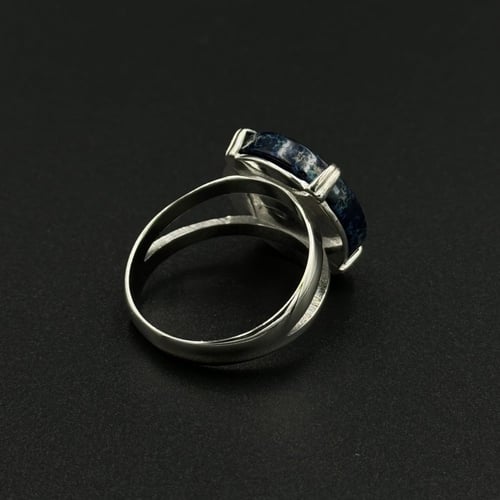 محيط | خاتم ملكي دائري فضة عيار 925 - كحلي معرق