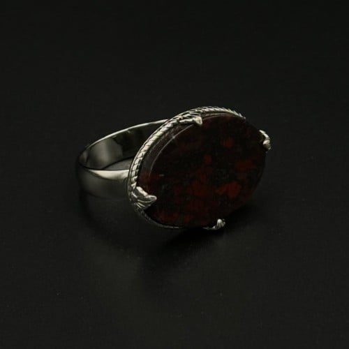 بركان | خاتم ملكي تاج فضة عيار 925 - عنابي معرق