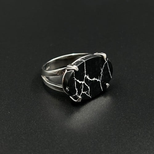 ماركينا | خاتم ملكي مخالب فضه عيار 925 - أسود معرق