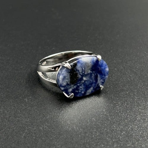 موج | خاتم ملكي مخالب فضه عيار 925 - أزرق معرق