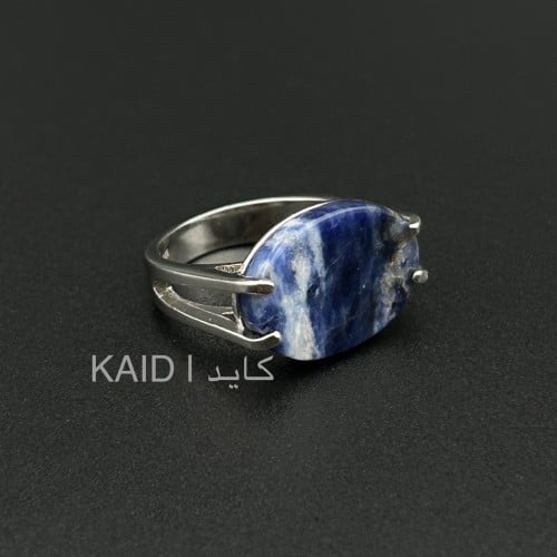 موج | خاتم ملكي مقبض فضه عيار 925 - أزرق معرق