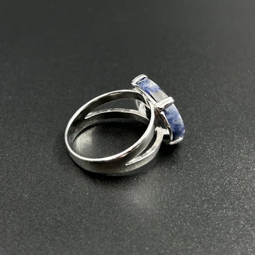 موج | خاتم ملكي مخالب فضه عيار 925 - أزرق معرق