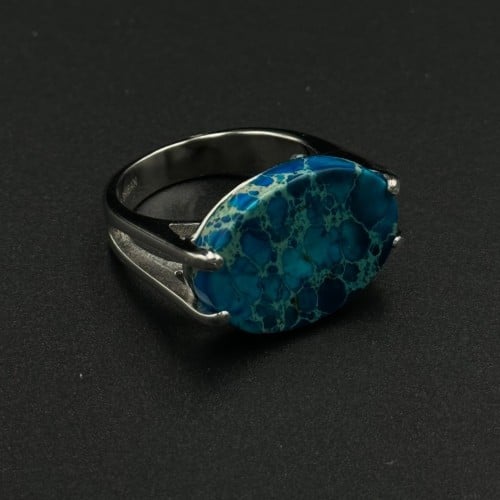 سماء | خاتم ملكي مقبض فضة عيار 925 - سماوي مموج