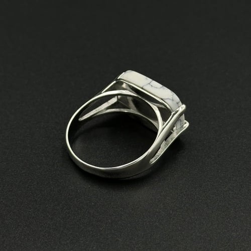 كلكتا | خاتم ملكي مربع فضه عيار 925 - أبيض معرق