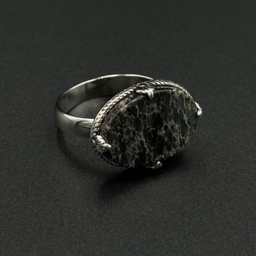 توروس | خاتم ملكي تاج فضه عيار 925 - أسود معرق