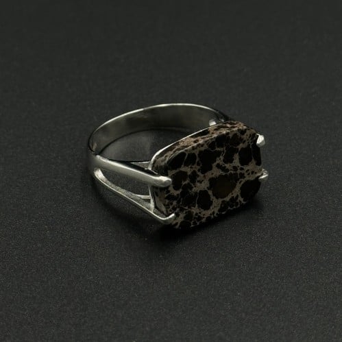 توروس | خاتم ملكي مربع فضه عيار 925 - أسود معرق