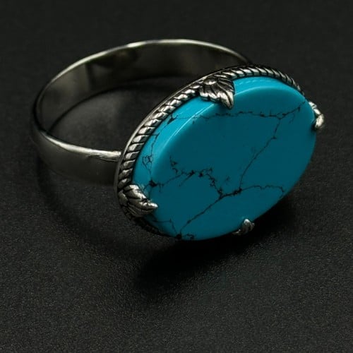 فيروز | خاتم ملكي تاج فضة عيار 925 - فيروزي