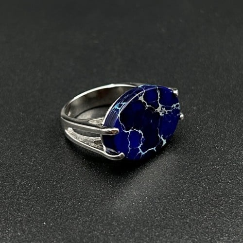 محيط | خاتم ملكي مقبض فضه عيار 925 - كحلي معرق