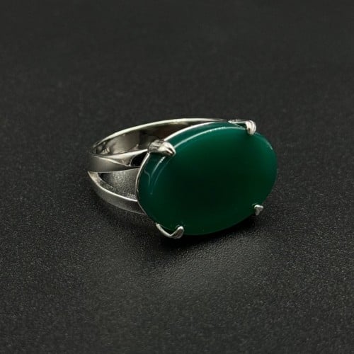 زمرد | خاتم ملكي مخالب فضه عيار 925 - أخضر