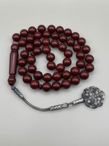 سبحة بكلايت | عنابي كامل مع طرابزونة فضة