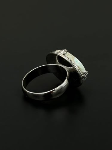 فيروز | خاتم ملكي تاج فضة عيار 925 - فيروزي معتق