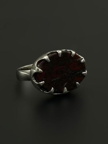 بركان | خاتم ملكي شنكار بيضاوي فضة عيار 925 - عناب...