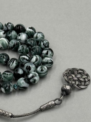 سبحة بكلايت | زيتي مموج مع طرابزونة فضة