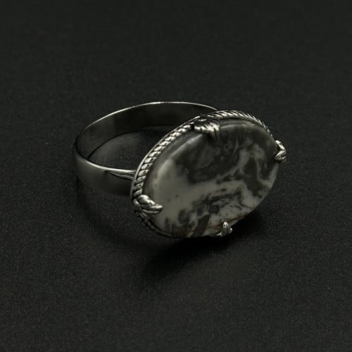 ماربل | خاتم ملكي تاج فضه 925 - رصاصي مموج