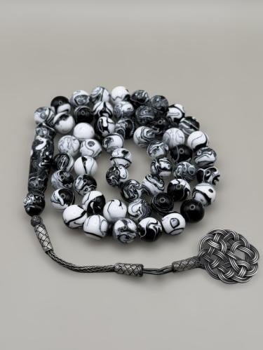 سبحة بكلايت | أسود مموج مع طرابزونة فضة