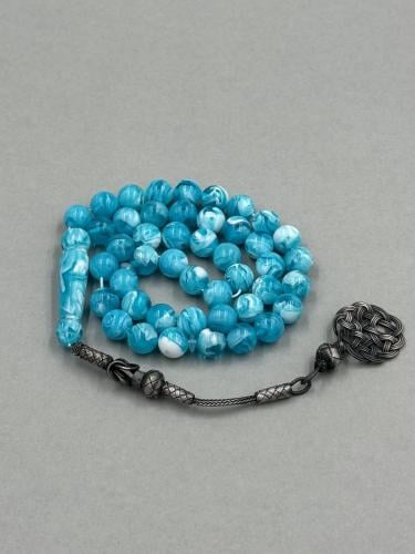 سبحة بكلايت | سماوي مموج مع طرابزونة فضة