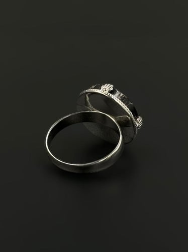 توروس | خاتم ملكي تاج دائري فضة عيار 925 - أسود مع...