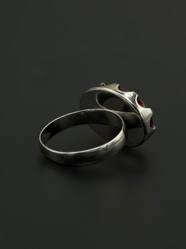 بركان | خاتم ملكي شنكار بيضاوي فضة عيار 925 - عناب...