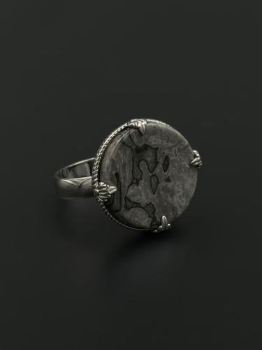 ماربل | خاتم ملكي تاج دائري فضة عيار 925 - رصاصي م...