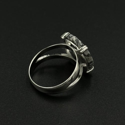 ماربل | خاتم ملكي دائري فضه عيار 925 - رصاصي مموج