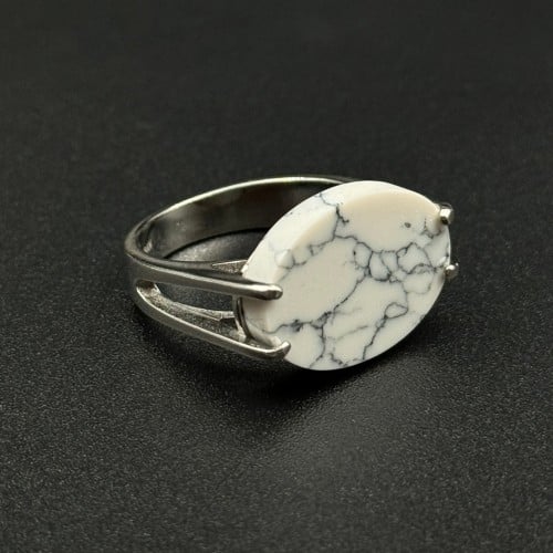 كلكتا | خاتم ملكي مقبض فضه عيار 925 - أبيض معرق