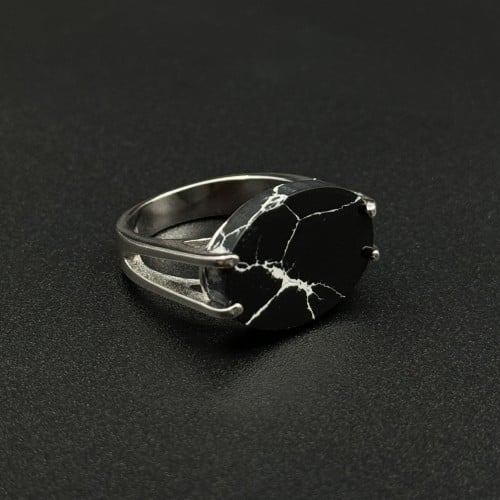 ماركينا | خاتم ملكي مقبض فضه عيار 925 - أسود معرق