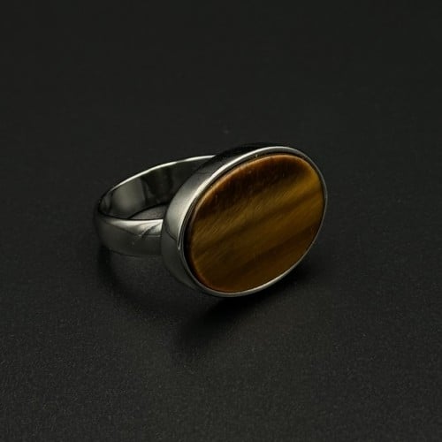 ببر | خاتم ملكي بيضاوي فضة عيار 925 - عسلي مخطط