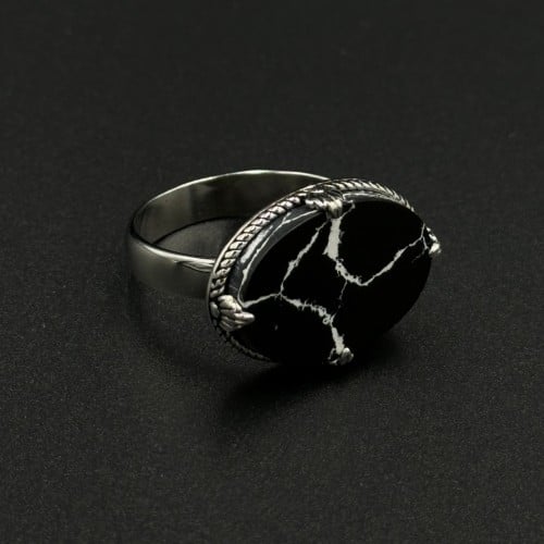 ماركينا | خاتم ملكي تاج فضه عيار 925 - أسود معرق