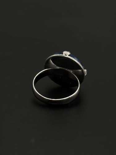 موج | خاتم ملكي تاج دائري فضه عيار 925 - أزرق مموج