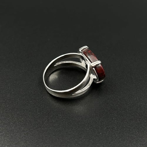 بركان | خاتم ملكي مخالب فضه عيار 925 - عنابي معرق