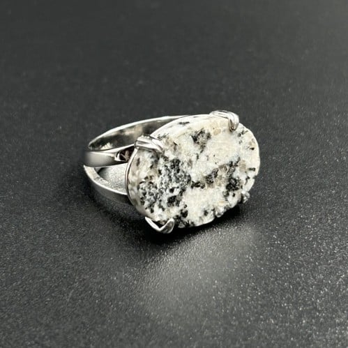 تيرازو | خاتم ملكي مخالب فضه عيار 925 - أبيض منقط