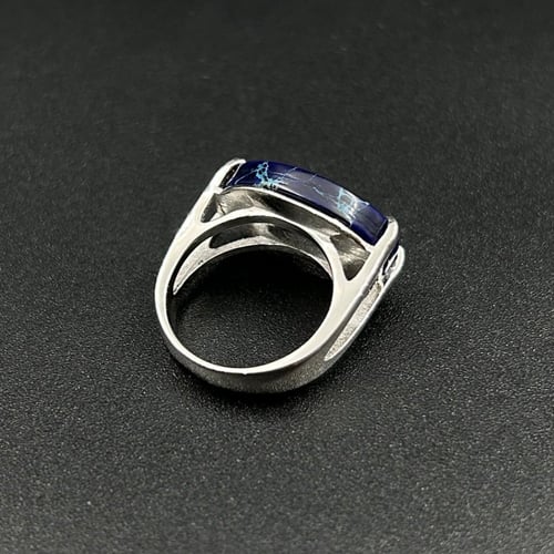 محيط | خاتم ملكي مقبض فضه عيار 925 - كحلي معرق