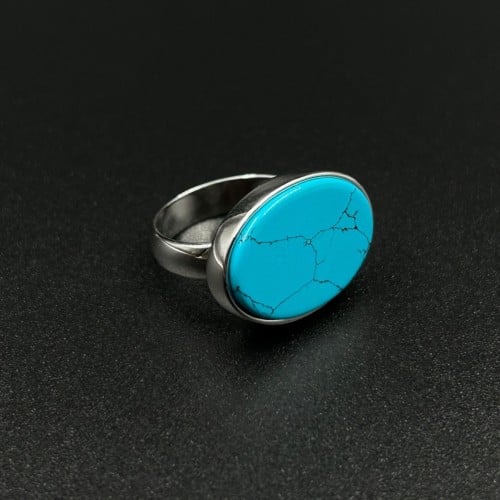 فيروز | خاتم ملكي بيضاوي فضه عيار 925 - فيروزي