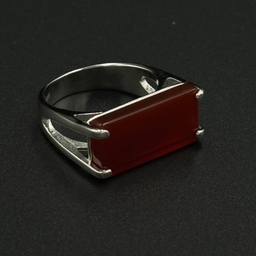 بن | خاتم ملكي مستطيل فضه عيار 925 - بني