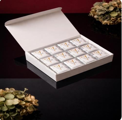 A special box containing 12 pieces covered with a...