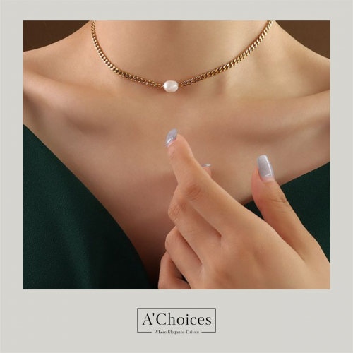 تشوكر مصنوع من الفولاذ المطلي بالذهب عيار 18 مع حب...