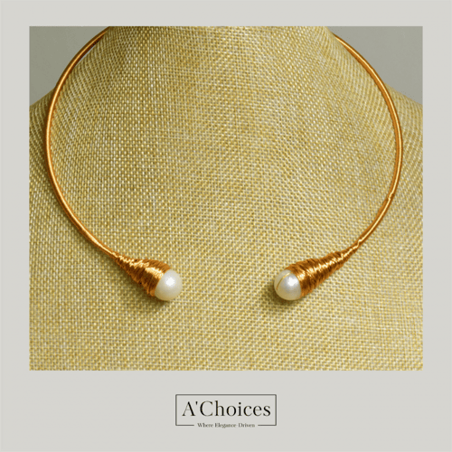 سلسال تشوكر مصنوع يدوياً من النحاس المطلي بالذهب ع...