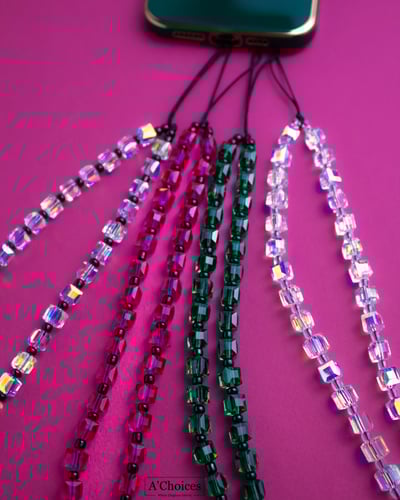 سلسلة جوال خرز مصنوعة يدوياً من الكريستال الملون و...