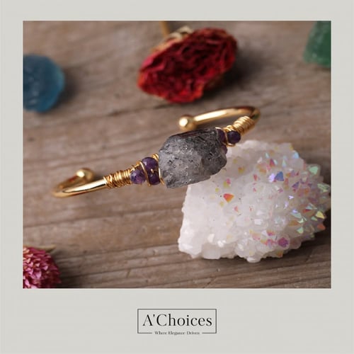 اساور ملفوفة بالأسلاك مطلية ذهب بحجر الأماتيست الب...