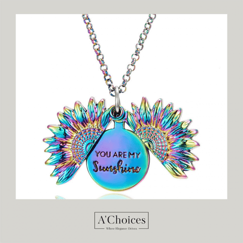 قلادة زهرة دوار الشمس منحوت بداخلها عبارة “YOU ARE...